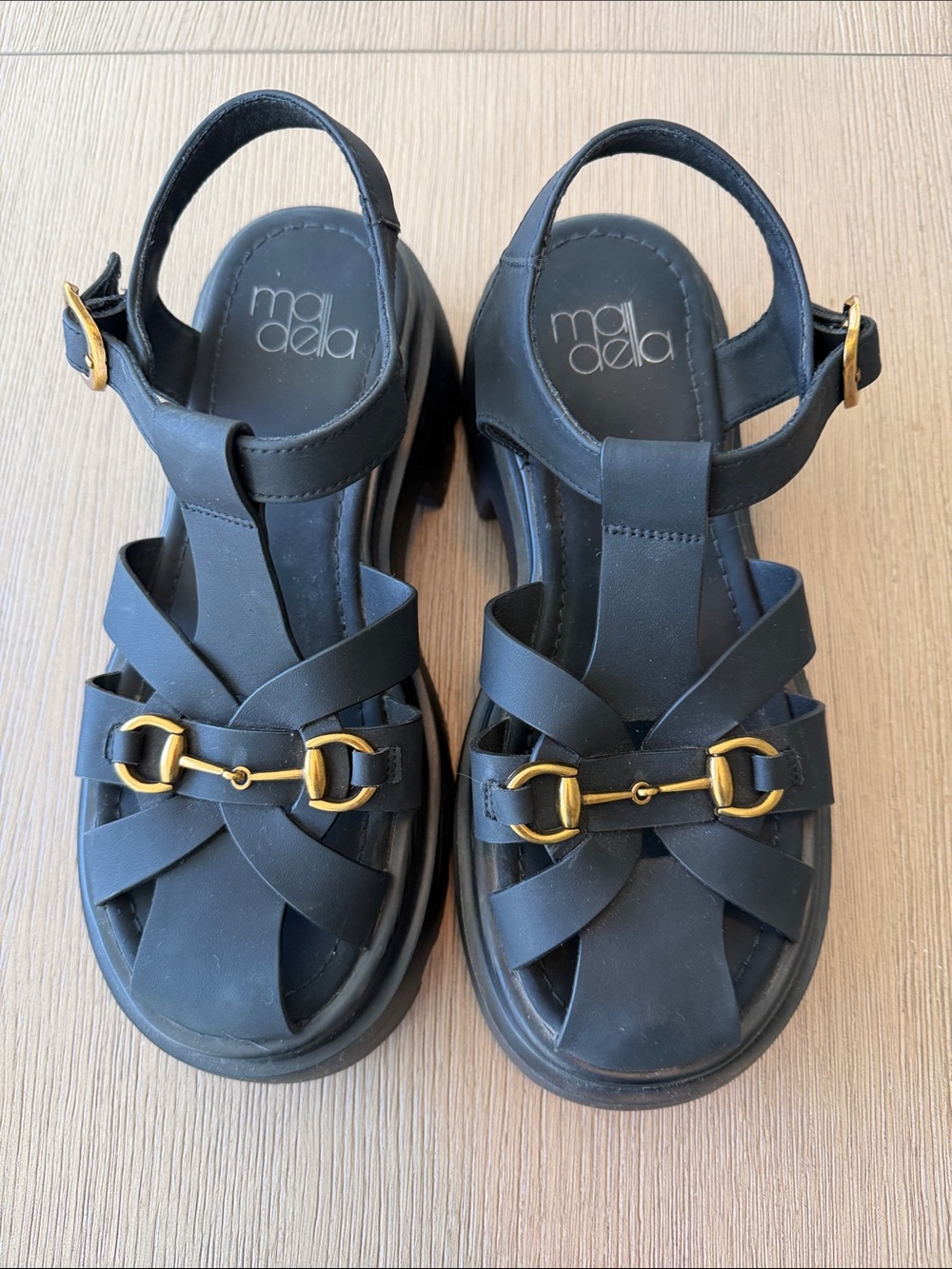 Madella Black Platform Sandals with Gold Buckle